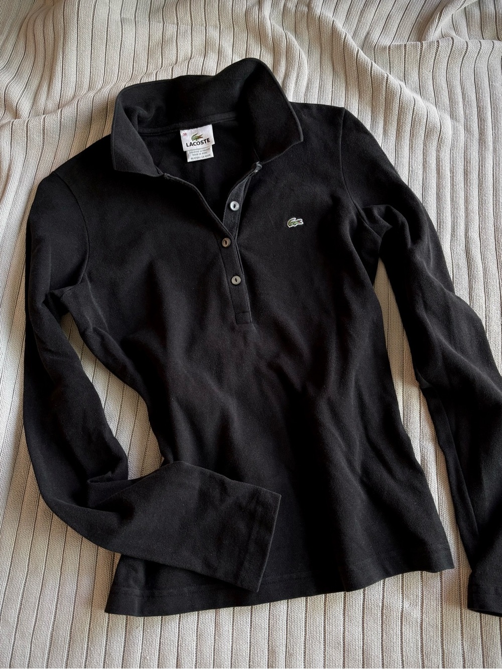 Lacoste Black Long Sleeve Polo Slim Fit Quiet Luxury Top Size Medium